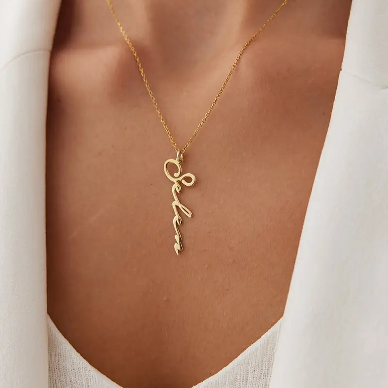 Dikey Sade İsim Kolye | 925 Gümüş