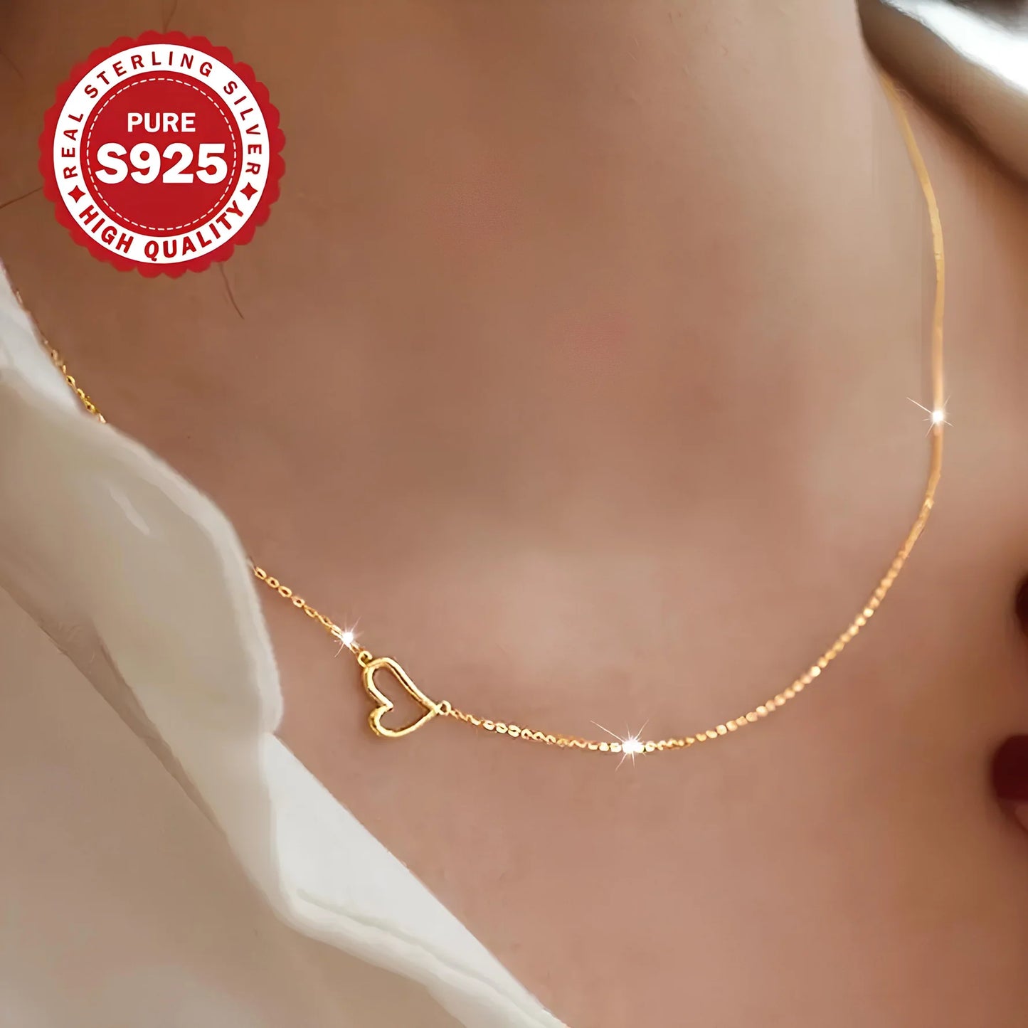 Minimal Yan Kalp Kolye | 925 Gümüş