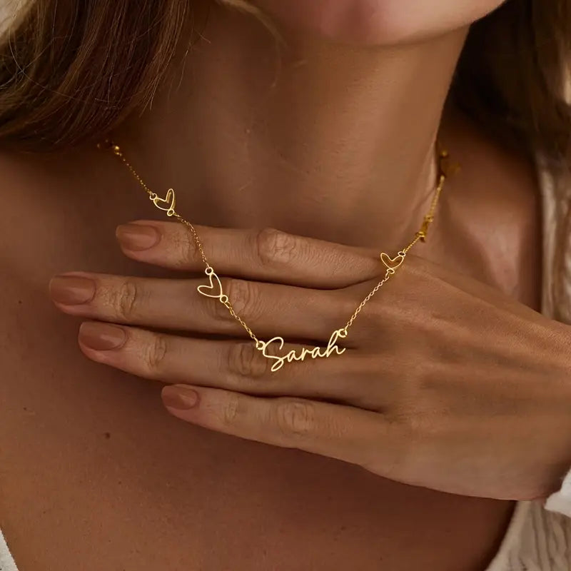 Çoklu Kalp Sıralı İsim Kolye | 925 Gümüş