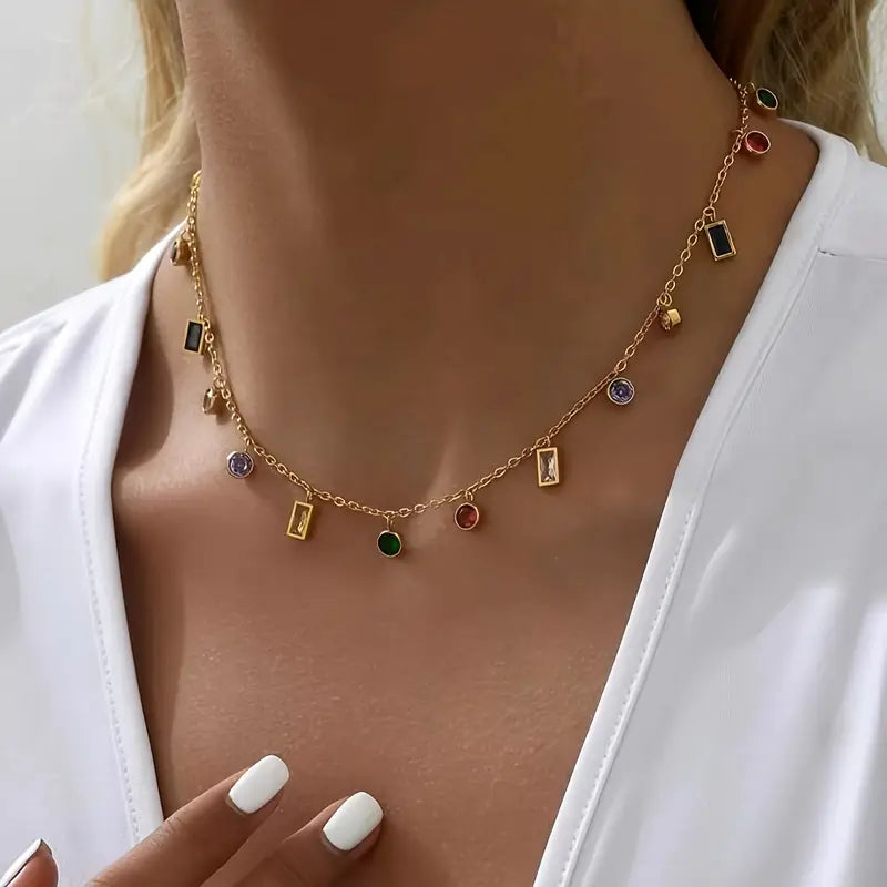 Renkli Taşlı Tasarım Kolye | 925 Gümüş