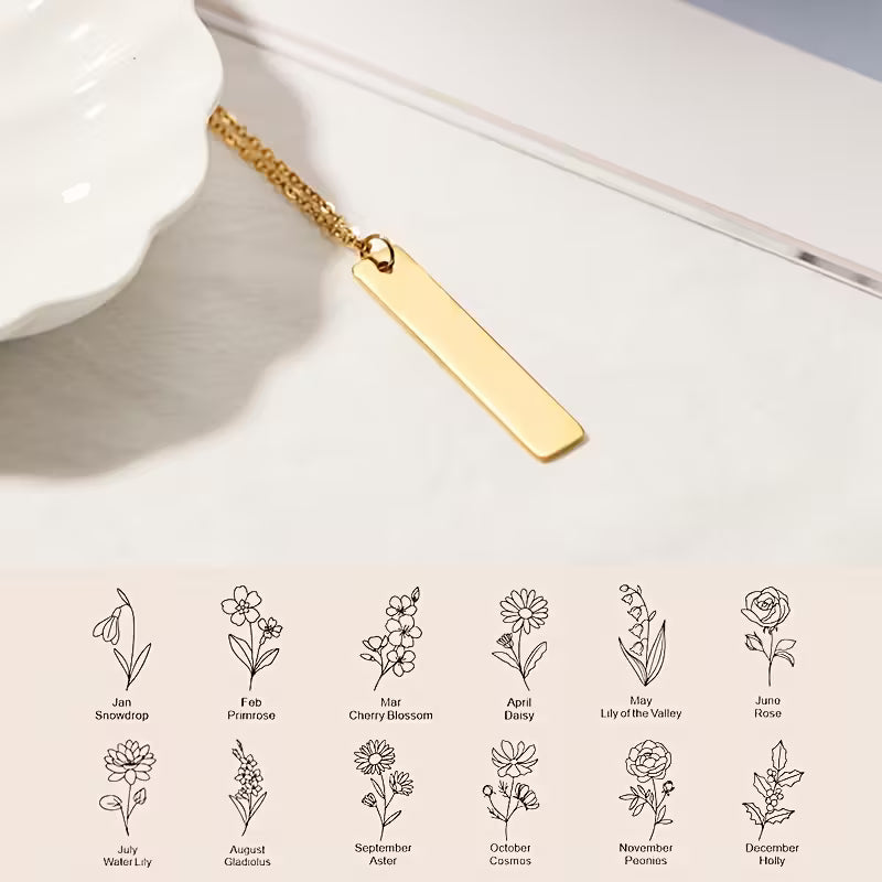 Doğum Çiçeği Bar Kolye | 925 Gümüş