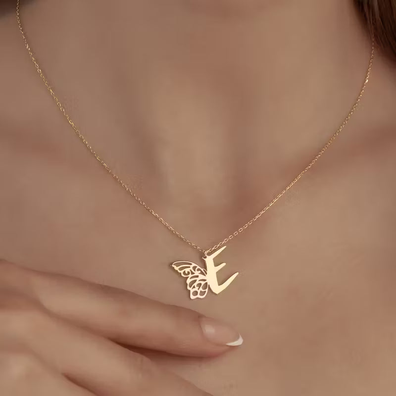 Kelebek Figürlü Harf Kolye | 925 Gümüş