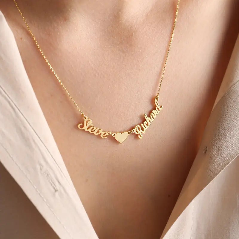 Çift İsimli Kalp Kolye | 925 Gümüş