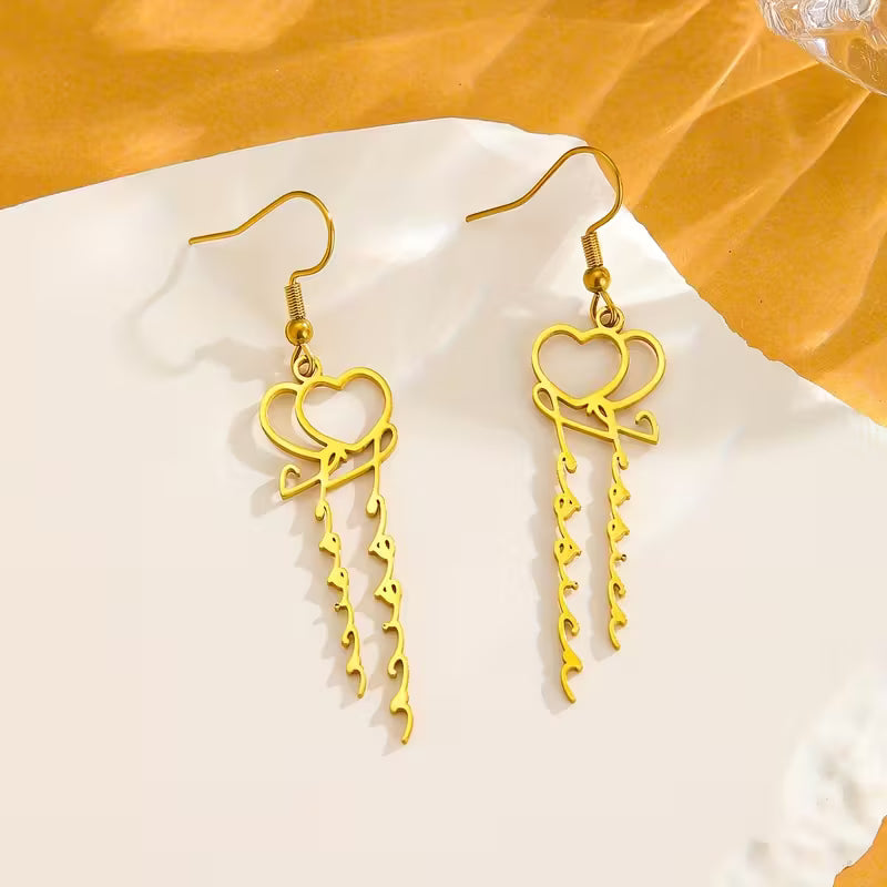 Kişiselleştirilmiş Çift İsimli Çift Kalp Küpe | 925 Gümüş