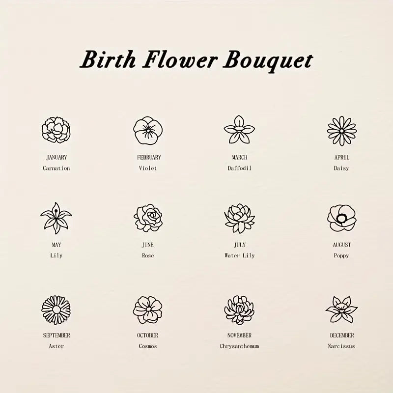 Kalp Şeklinde Doğum Çiçeği ve Doğum Taşı İsim Kolye | 925 Gümüş