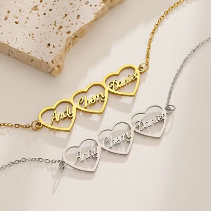 Kişiselleştirilmiş Kalp Bilekliği, Üçlü İsim Oyması ile Özel Takı | 925 Gümüş