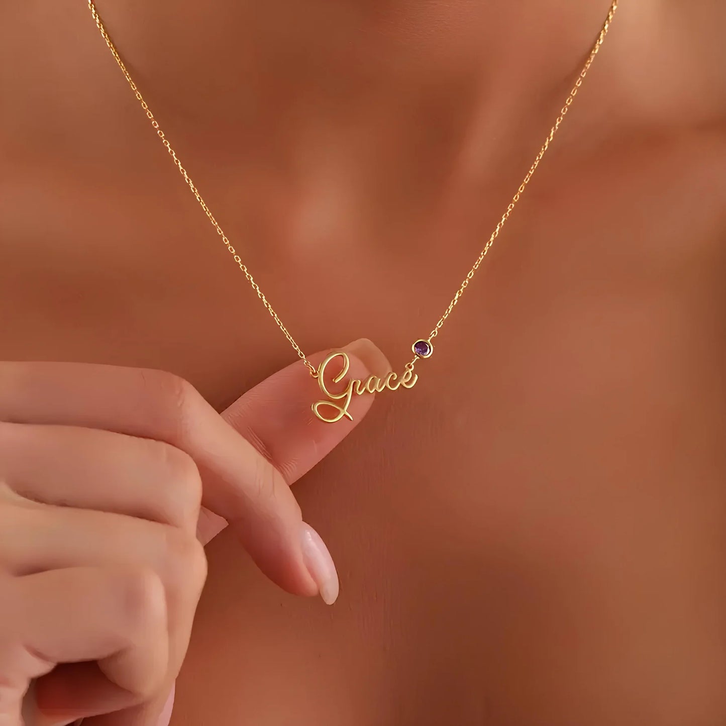 Zarif Taşlı Yazı Kolye | 925 Gümüş