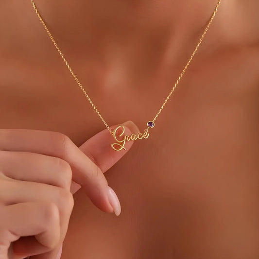 Zarif Taşlı Yazı Kolye | 925 Gümüş