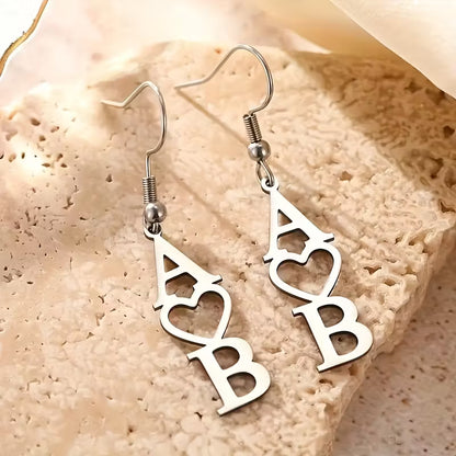 Kişiselleştirilmiş Kalp Şeklinde Baş Harfli Sallantılı Küpeler | 925 Gümüş
