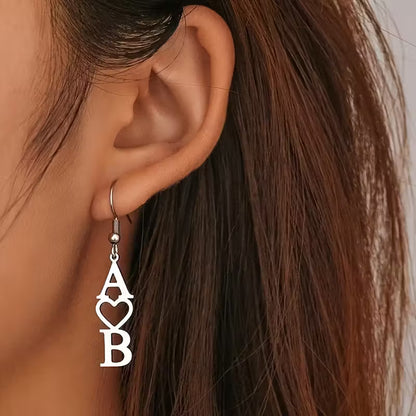 Kişiselleştirilmiş Kalp Şeklinde Baş Harfli Sallantılı Küpeler | 925 Gümüş