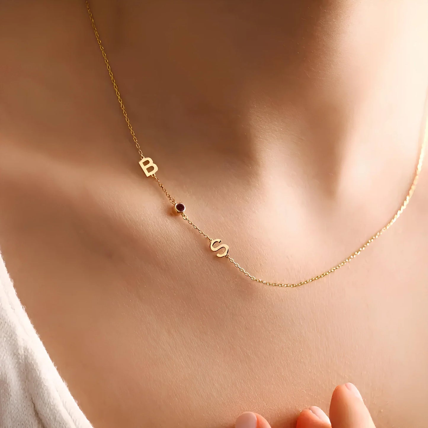 Renkli Taş Aralı Harf Kolye | 925 Gümüş