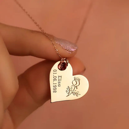 Kazınmış İsim, Tarih & Doğum Taşı Kolye | 925 Gümüş