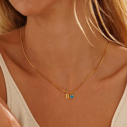 Doğum Taşlı Harf Kolye | 925 Gümüş
