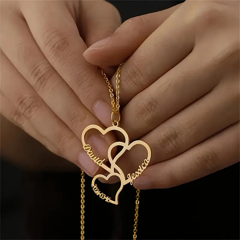 Çift Kalpli İsim Kolye | 925 Gümüş