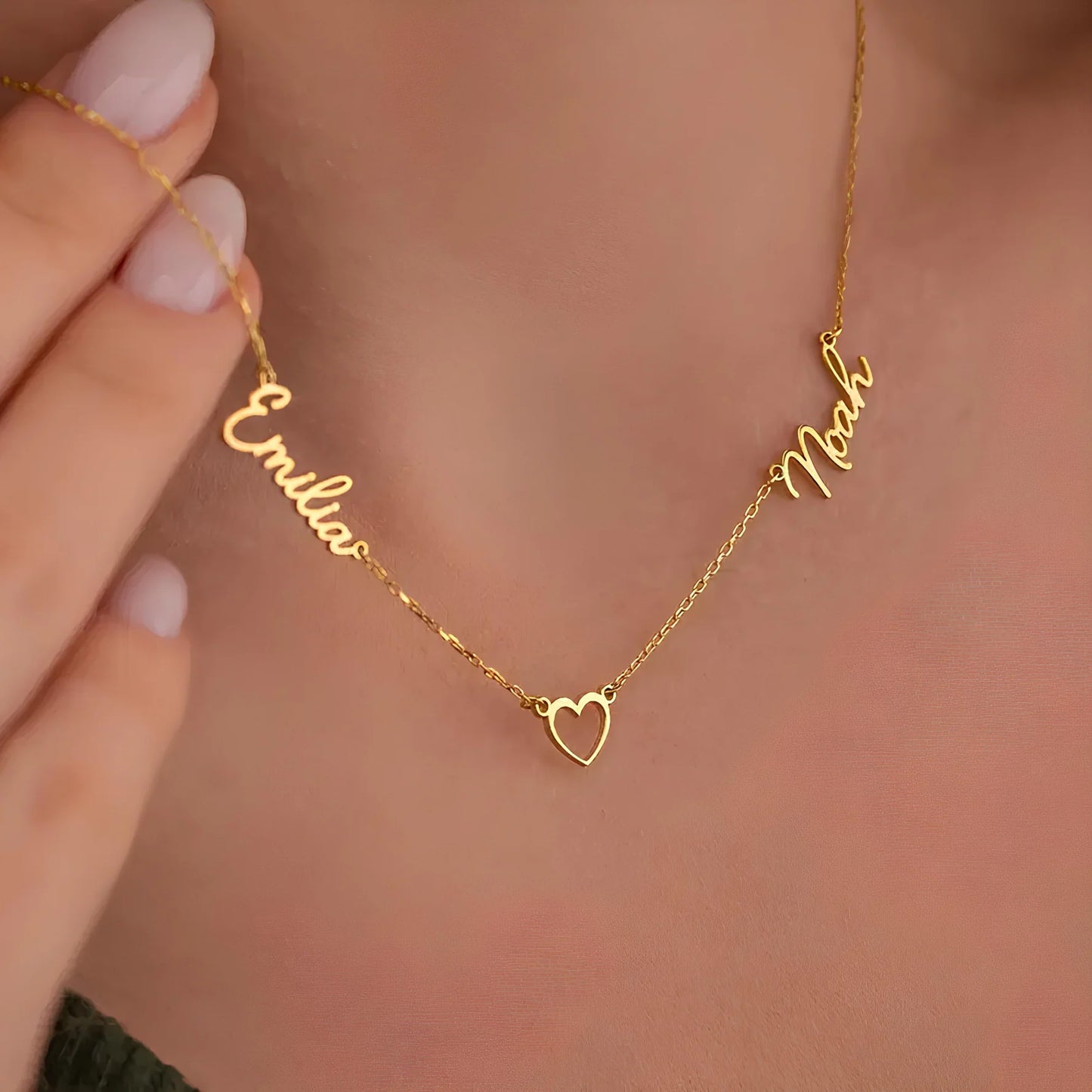 Kalp Bağlantılı Çift İsim Kolye | 925 Gümüş