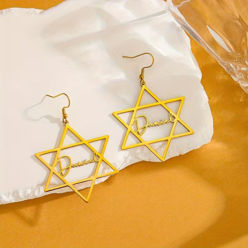 Kişiselleştirilmiş David Yıldızı Kolye Küpe | 925 Gümüş