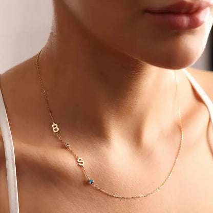 Baş Harf & Doğum Taşı Kolye | 925 Gümüş