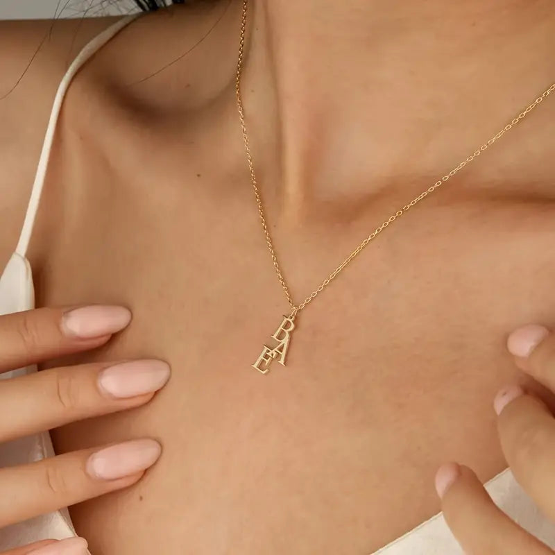 Blok Tip Harf Kolye | 925 Gümüş