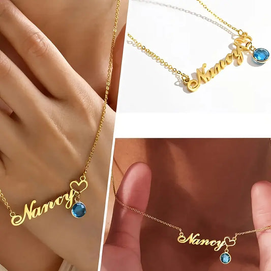 Doğum Taşlı İsim Kolye | 925 Gümüş