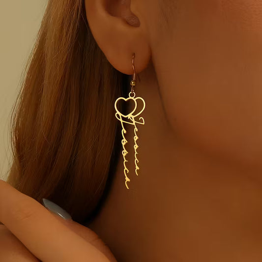 Kişiselleştirilmiş Çift İsimli Çift Kalp Küpe | 925 Gümüş