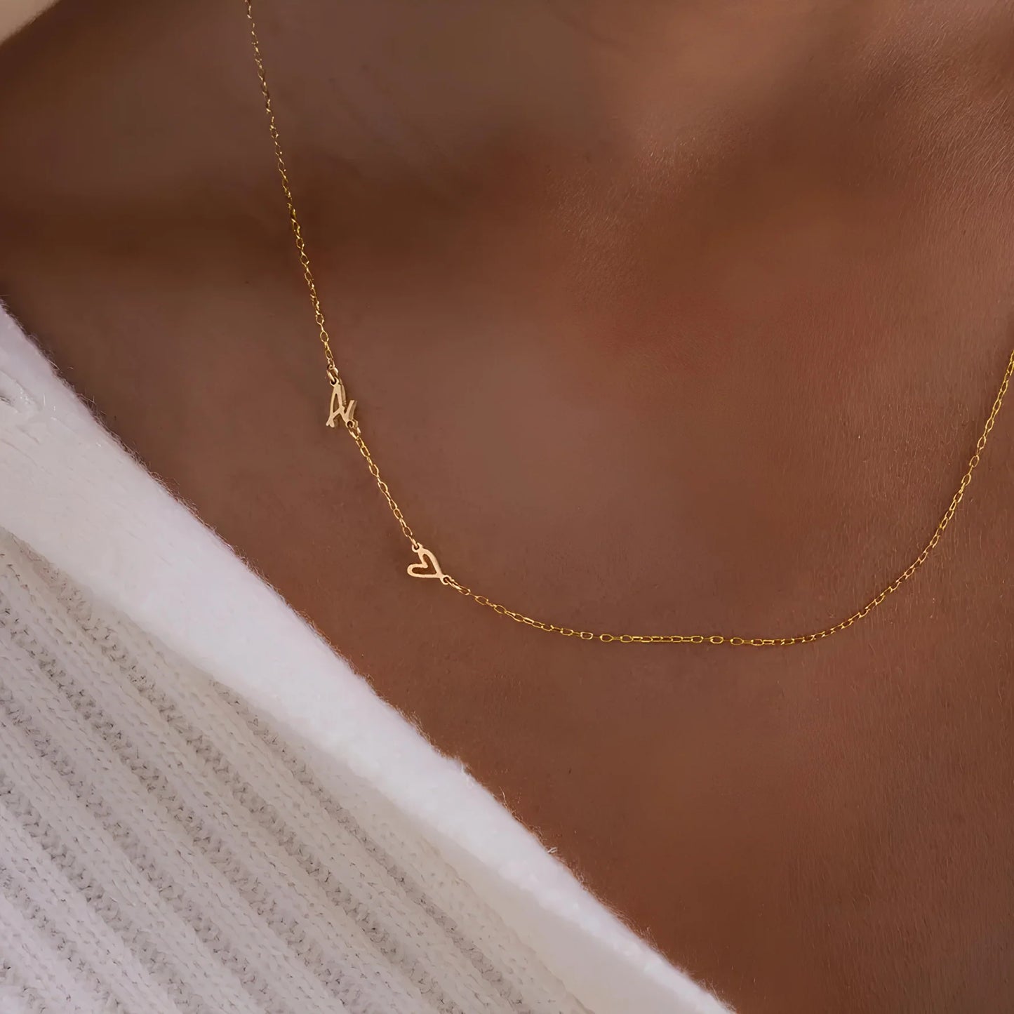 İnce Zincir Kalpli Harf Kolye | 925 Gümüş