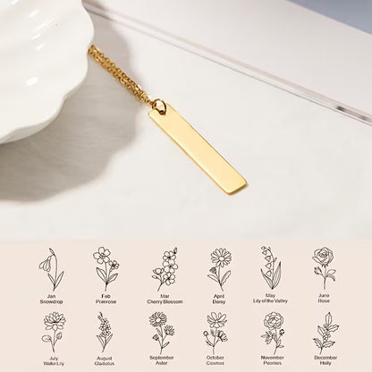 Doğum Çiçeği Bar Kolye | 925 Gümüş