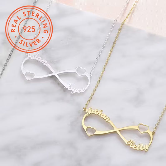 Sonsuz İşaret Çift Kalp ve Çift İsim Kolye | 925 Gümüş