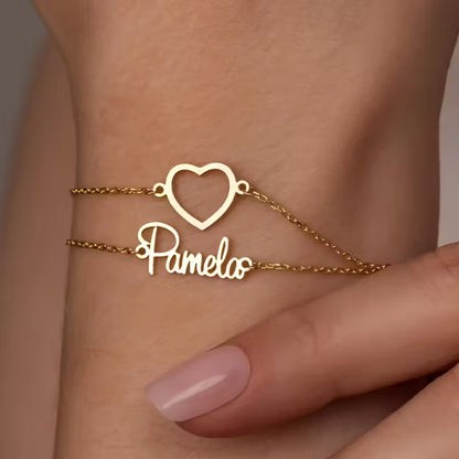 Kişiselleştirilmiş Çift Zincir İsim Bileklik | 925 Gümüş