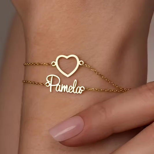 Kişiselleştirilmiş Çift Zincir İsim Bileklik | 925 Gümüş