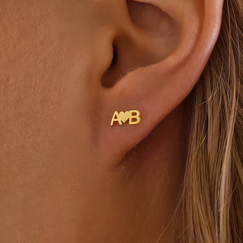 Kişiselleştirilmiş İsim Harf Kalp Küpe | 925 Gümüş