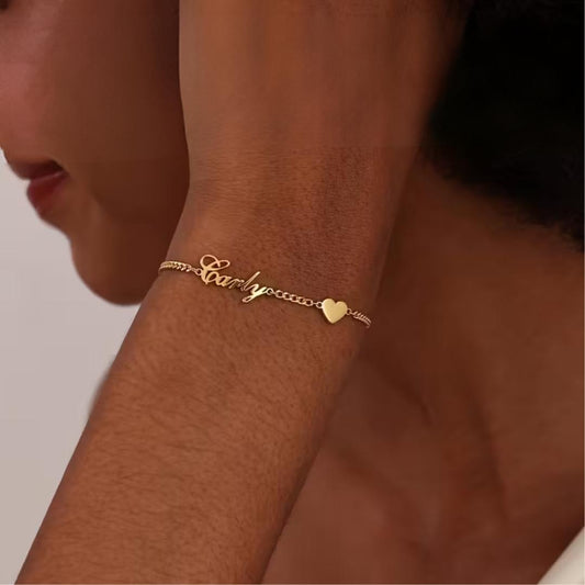 Kişiselleştirilmiş Özel İsim Kalp Bileklik | 925 Gümüş