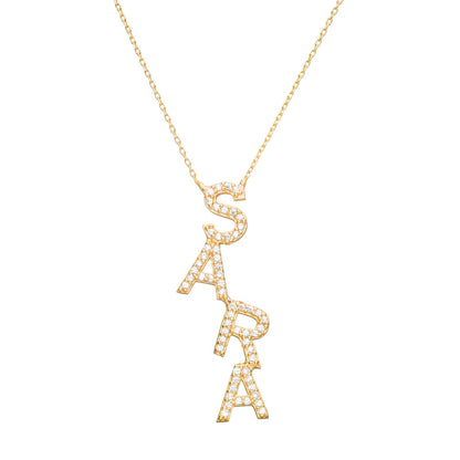 DİKEY İSİM TAŞLI HARF KOLYE | 925 Gümüş