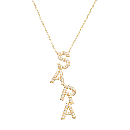 DİKEY İSİM TAŞLI HARF KOLYE | 925 Gümüş