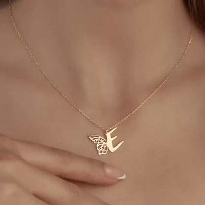 Kelebek Figürlü Harf Kolye | 925 Gümüş