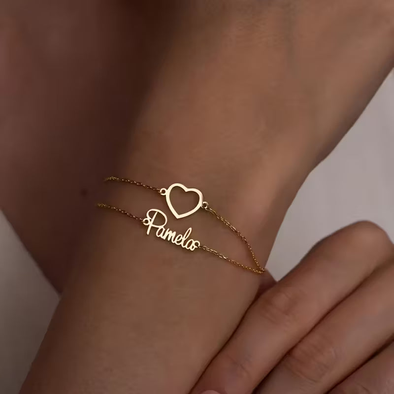 Kişiselleştirilmiş Çift Zincir İsim Bileklik | 925 Gümüş