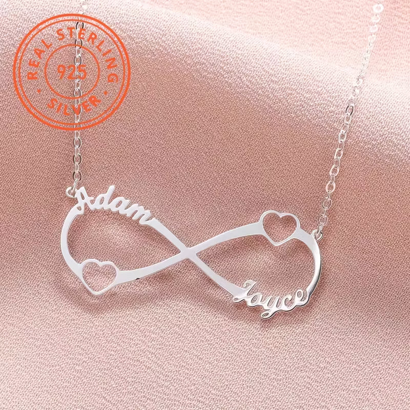 Sonsuz İşaret Çift Kalp ve Çift İsim Kolye | 925 Gümüş