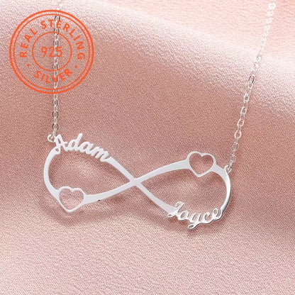 Sonsuz İşaret Çift Kalp ve Çift İsim Kolye | 925 Gümüş