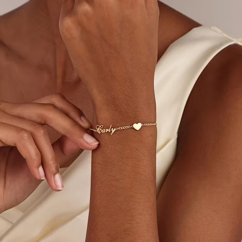 Kişiselleştirilmiş Özel İsim Kalp Bileklik | 925 Gümüş