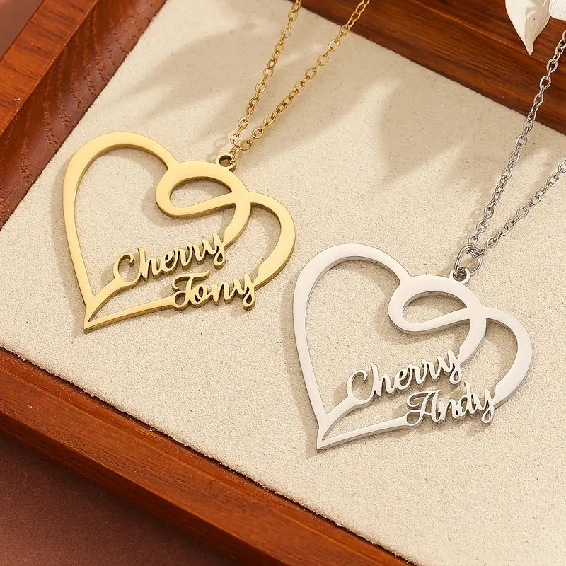 Kalp Kolye, Özel Çift İsimli | 925 Gümüş