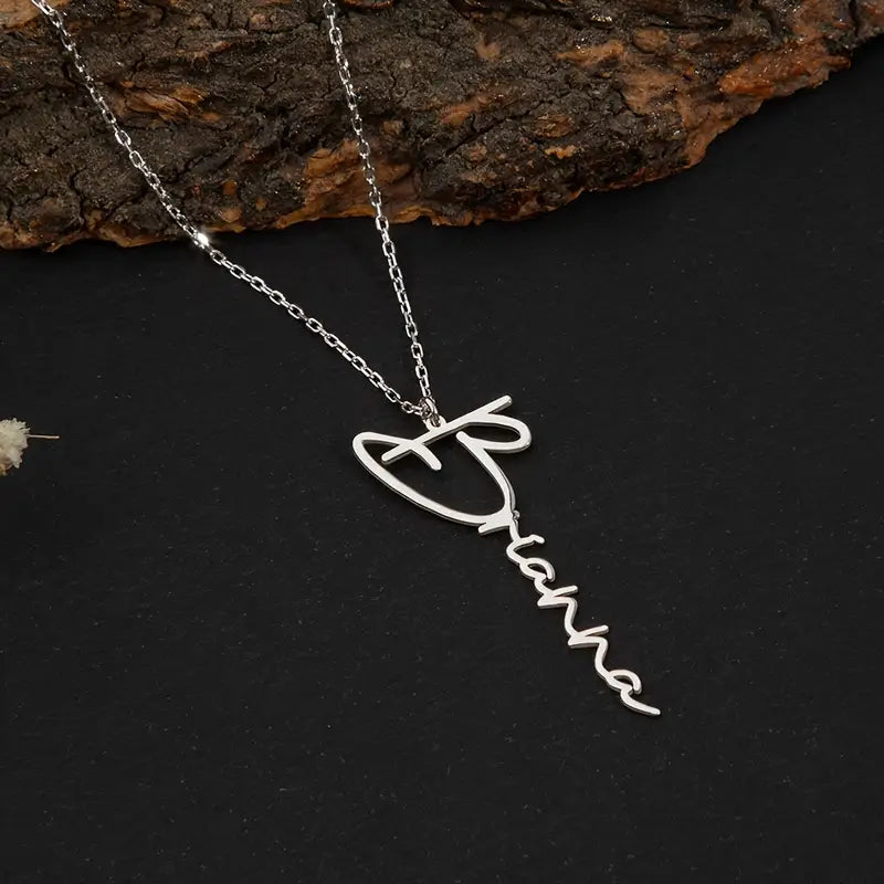 Zarif Dikey İmza Tasarımı Kolye | 925 Gümüş