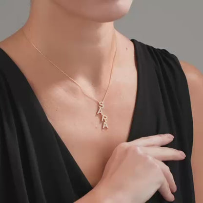 DİKEY İSİM TAŞLI HARF KOLYE | 925 Gümüş